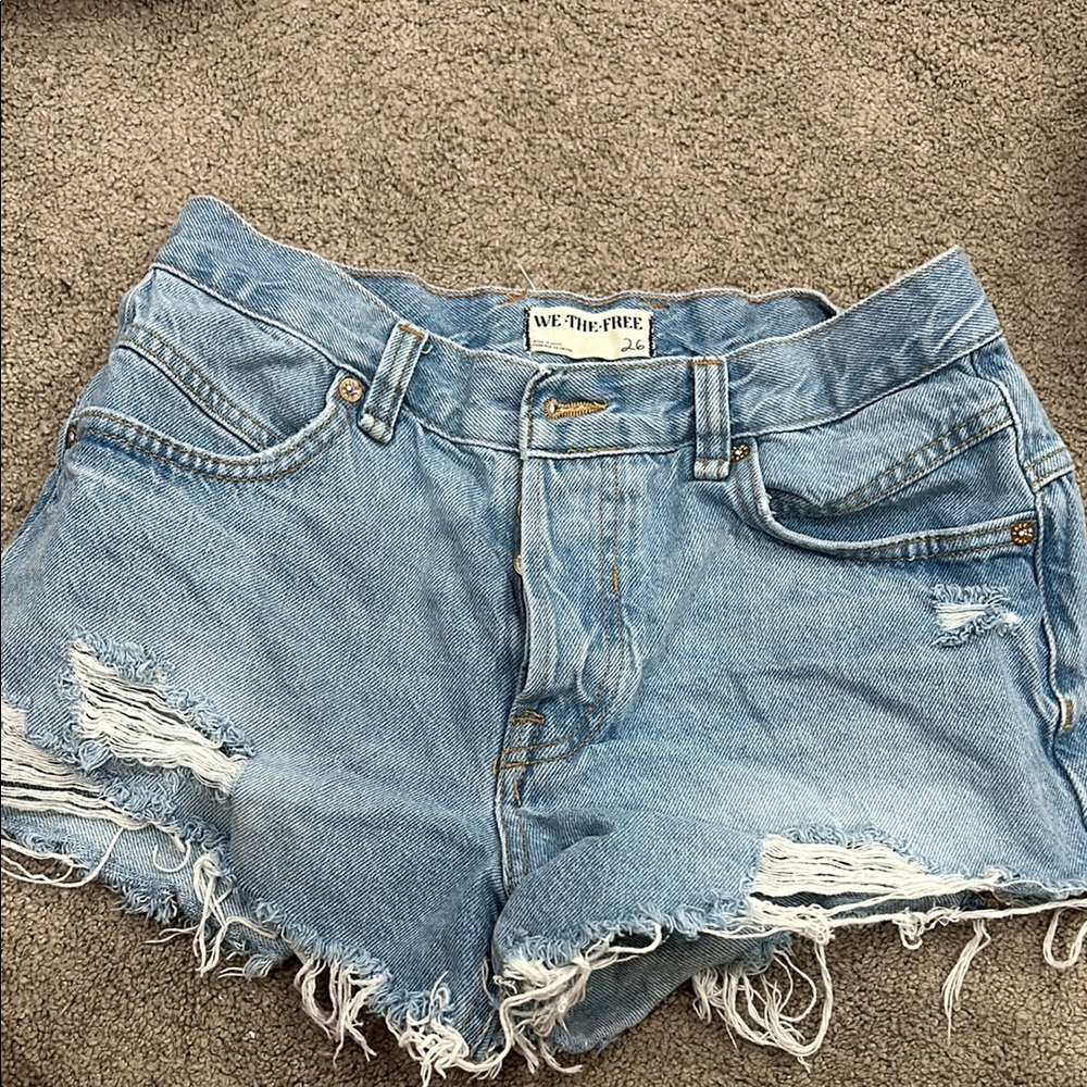 Free People We The Free Blue Distressed Jean Shorts